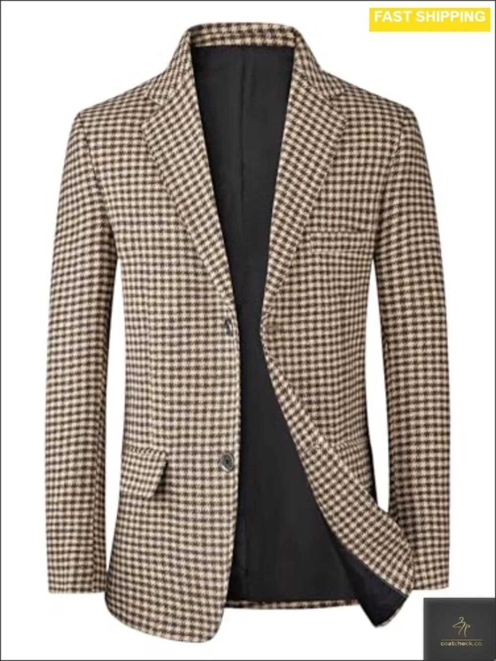 Classic Fit Houndstooth Plaid Two Button Blazer Sport Coat Business